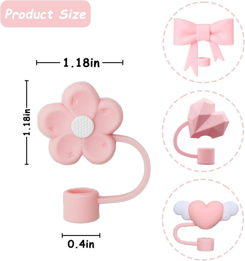 vikgle 4 Pcs 0.4in Straw Cover for Stanley Cup, Silicone Straw Topper Set for 30&40oz Stanley Tumble, Fit for 10mm/0.4in Straws (Pink) - Image 3